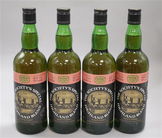 Four bottles of The Wine Societys Special Highland Blend Whisky
